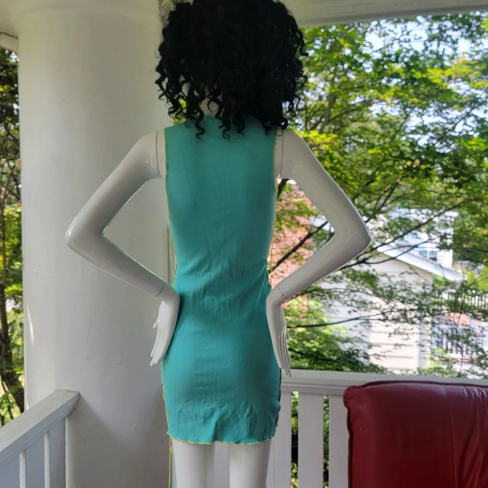 Sleeveless Aqua Lace-Up Bodycon Dress S